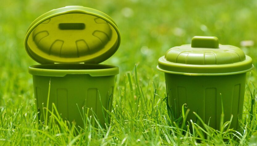 garbage cans, green, plastic