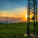 column, nature, meadow, city, field grass, view, sun, sunset, sky, columns, wires, electricity, clouds